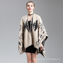 Womens Cashmere Feel Diamond Geometry Printing Cape Stole Poncho Shawl (SP294)